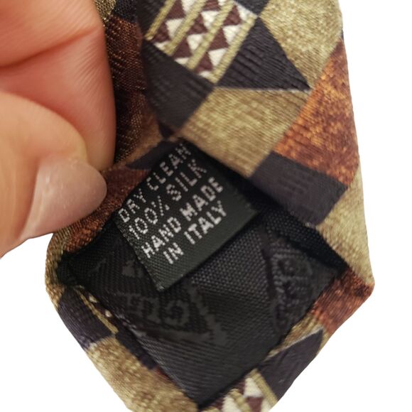Guess 100% Silk Neck Tie Brown Beige Geometric Italy NWT Vintage - Picture 9 of 10
